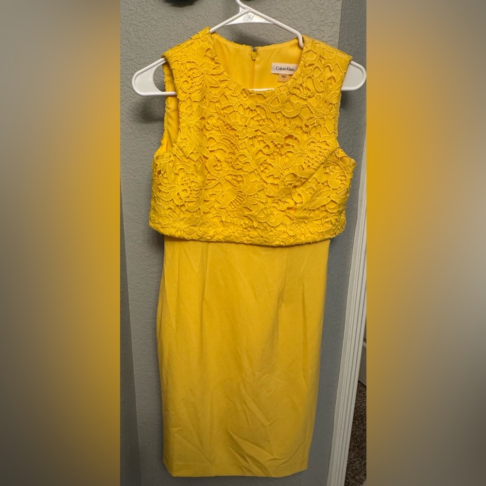 Calvin Klein Sunlit Yellow Lace Dress size 2